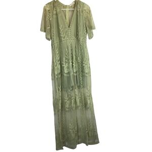 ETER Lace Maxi Dress Women's Size L‎ Short Sleeve V Neck Gown